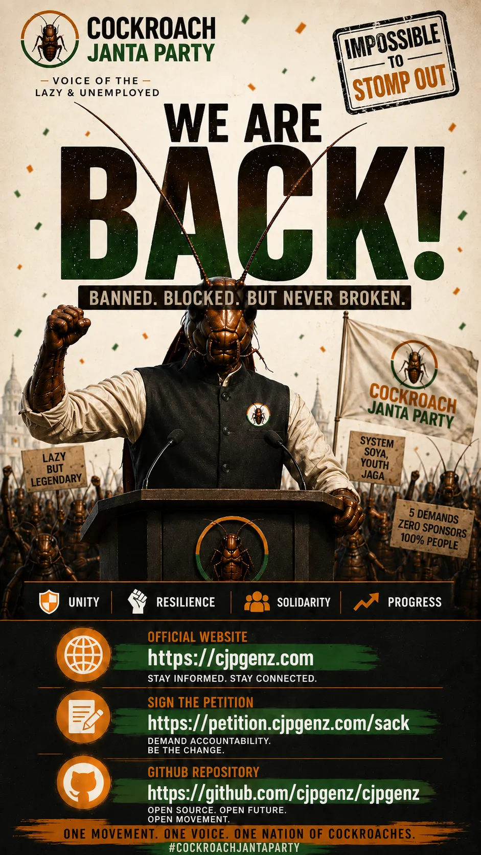 Cockroach Janta Party (CJP GenZ) Campaign Poster